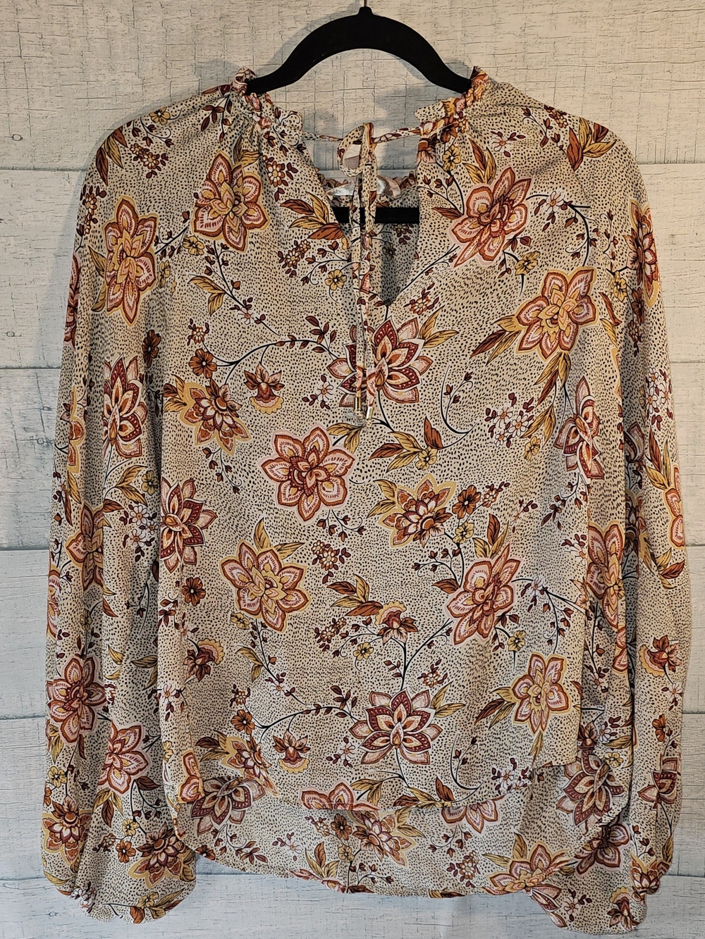 Philosophy Cream Floral Tie-Neck Long Sleeve Blouse